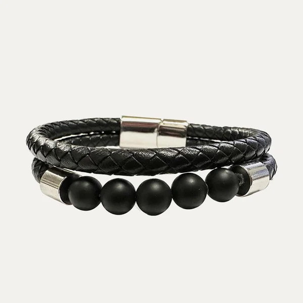 Bracelet 2 rangs cuir et perles