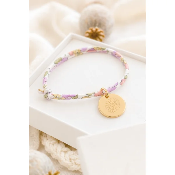 Bracelet fleur de naissance cordon liberty personnalisable ECLOSION
