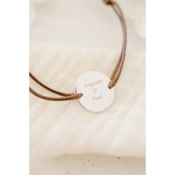 Bracelet papa disque argent cordon à graver