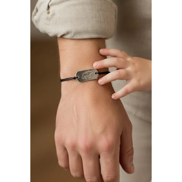 Bracelet papa personnalisé rectangulaire ajustable argent gravé PAPA OURS