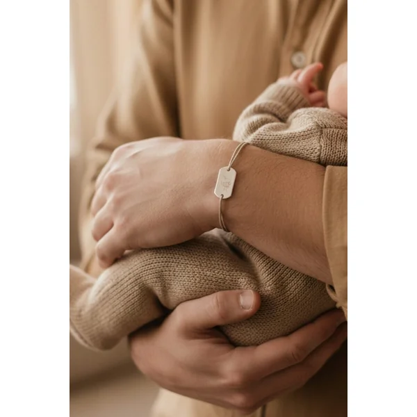 Bracelet papa personnalisé rectangulaire cordon ajustable argent gravé MAIN DANS LA MAIN