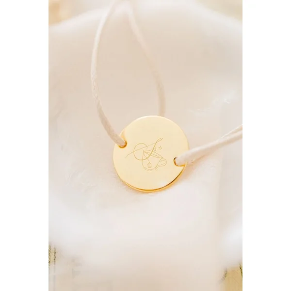 Bracelet personnalisé cordon médaille ronde gravée EMOTIONS DOUCES