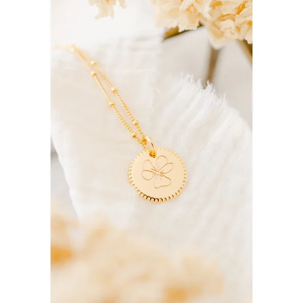 Collier fleur de naissance personnalisable médaille perlée ECLOSION