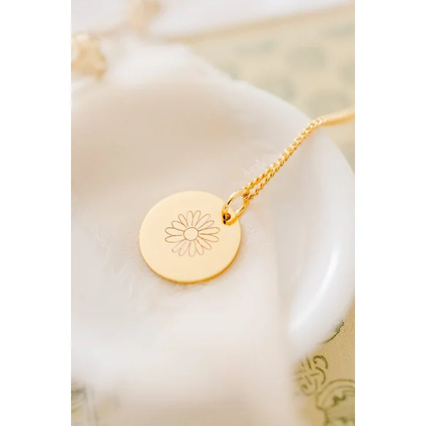 Collier fleur de naissance personnalisable médaille ronde ECLOSION