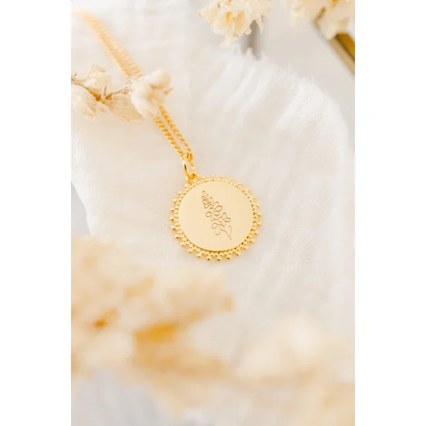 Collier fleur de naissance personnalisable médaille éclat ECLOSION