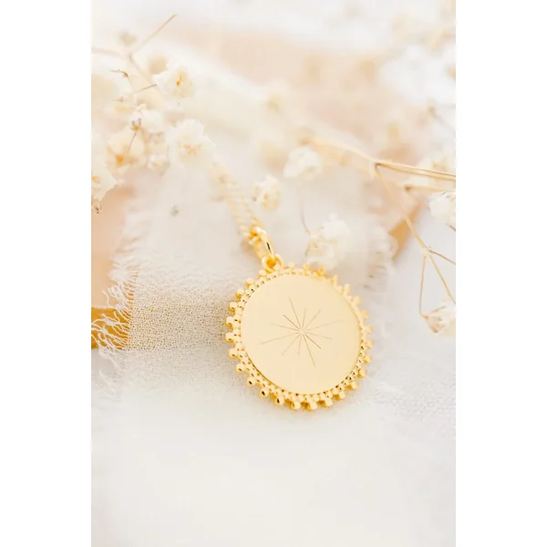 Collier personnalisé médaille gravée or éclat ECLIPSE