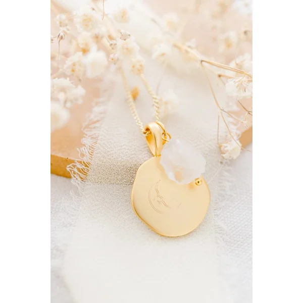 Collier pierre de naissance personnalisable médaille moon COMME DANS UN RÊVE