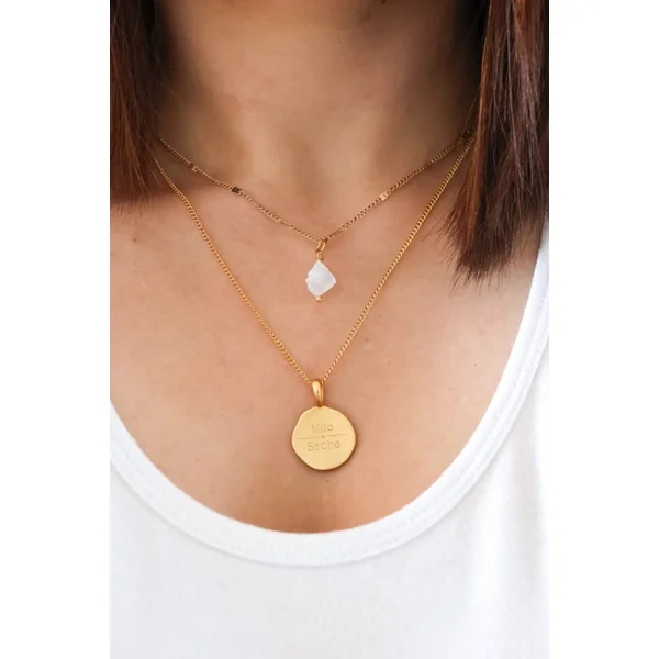Collier pierre de naissance personnalisable médaille ronde ÉPURE