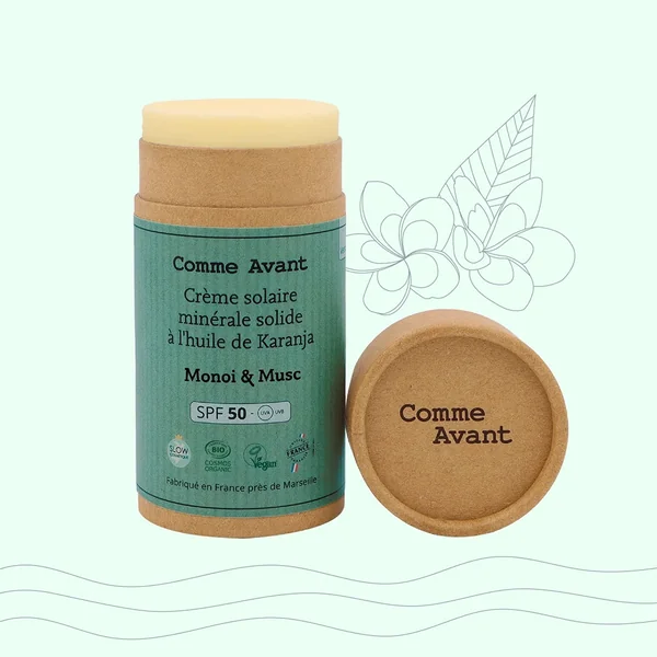 Crème solaire minérale solide à l'huile de Karanja SPF50