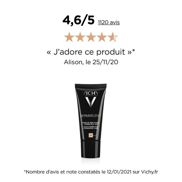 DERMABLEND - 25 - Fond de Teint Fluide Correcteur peaux Normales à Sèches Nude, 30ml