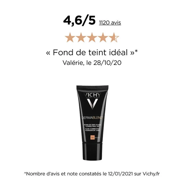 DERMABLEND - 55 -Fond de Teint Fluide Correcteur peaux Normales à Sèches Bronze, 30ml