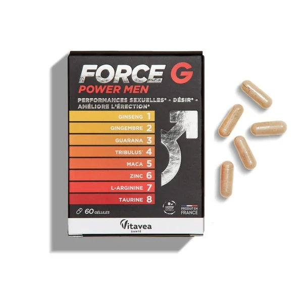FORCE G - Power Men - Performances Sexuelles, Désir, Améliore l'érection, 60 Gélules