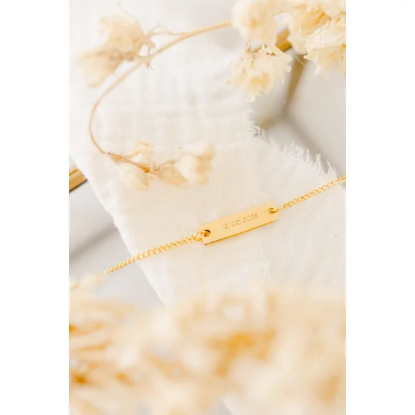 Gourmette baptême personnalisée enfant plaque rectangulaire ÉPURE