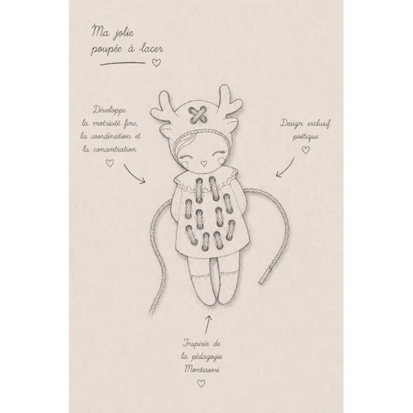 Jeu en bois poupée à lacer animaux PETITE BICHE