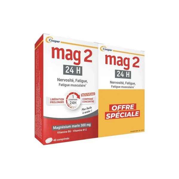 Mag 2 24H Formule Renforcée Lot de 2 x 40 Comprimés