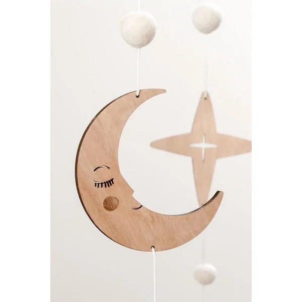Mobile pour bebe lune et étoiles en bois SOUS LA LUNE