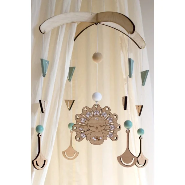 Mobile pour bebe paon en bois PLUME DE PAON