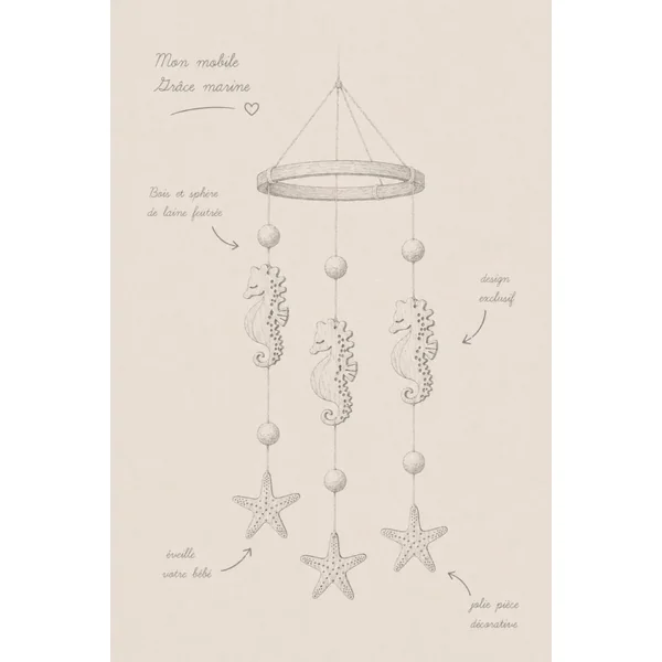 Mobile pour lit bebe hippocampes en bois GRCE MARINE