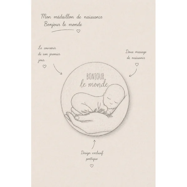 Médaillon de naissance en bois BONJOUR LE MONDE