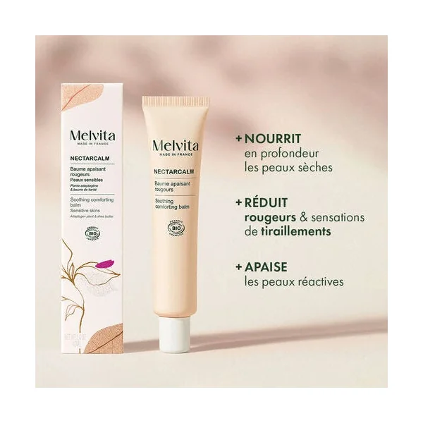NECTARCALM - Baume Apaisant Rougeurs Bio - Visage - Peaux Sensibles, 40ml