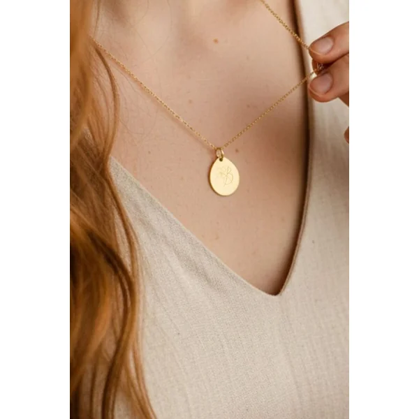 Pendentif personnalisé médaille goutte or lettre initiale EMOTIONS DOUCES