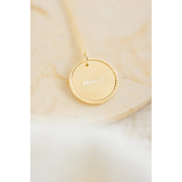 Pendentif personnalisé prénom médaille or perlée ÉPURE