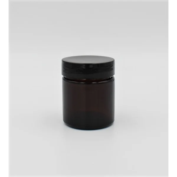 Pot en verre ambré avec couvercle noir