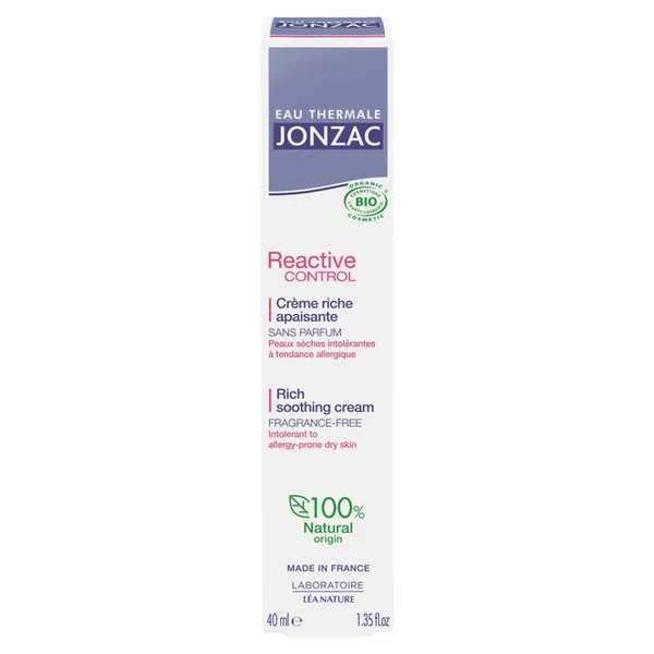 REACTIVE CONTROL - Crème Riche Apaisante Bio - Visage et Cou - Peaux Réactives et Intolérantes, 40ml