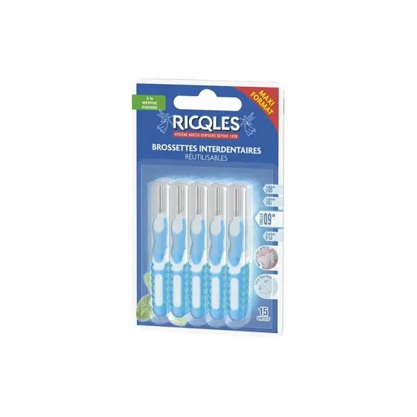 Ricqlès 15 Brossettes Interdentaires Réutilisables - Taille : 0,9 mm