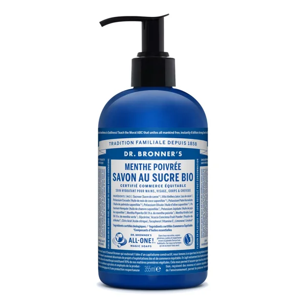 Savon Liquide Au Sucre Bio Menthe poivrée Dr Bronner's 355ml