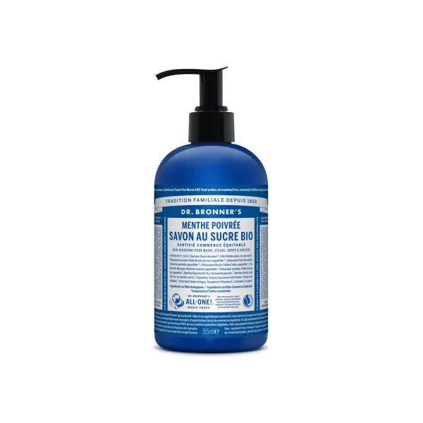 Savon Liquide Au Sucre Bio Menthe poivrée Dr Bronner's 355ml