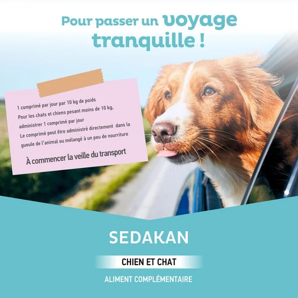 SEDAKAN - Comprimés Mal de Transports - Chiens et Chats, 30 Comprimés