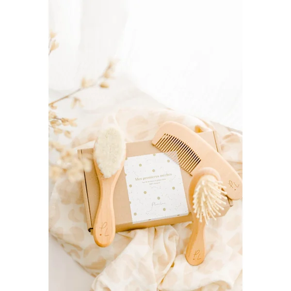 Set brosse et peigne bois pour bébé MES PREMIERES MECHES