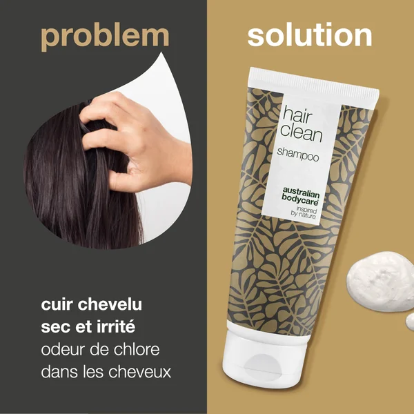 Shampooing anti chlore — Le shampooing à l'huile de tea tree élimine l'odeur de chlore