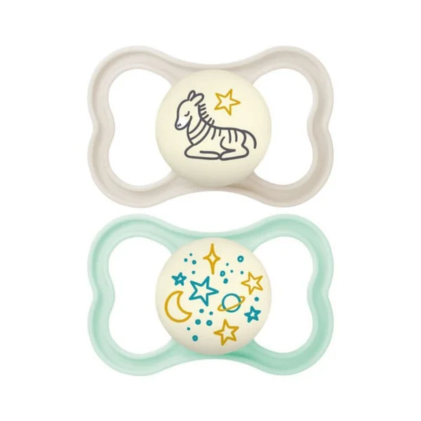 SUPRÊME - Sucettes Symétriques - Animaux Nuit - 6 Mois et Plus, 2 Unités