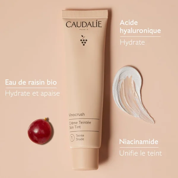 VINOCRUSH - Crème Teintée - Teinte 1 - Visage - Tous Types de Peaux, 30ml